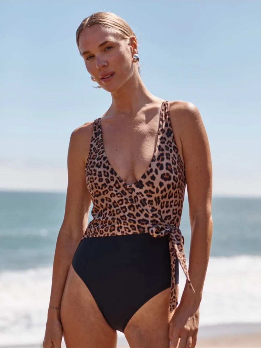 Leopard Wrap One-Piece Swimsuit - Brown/Black